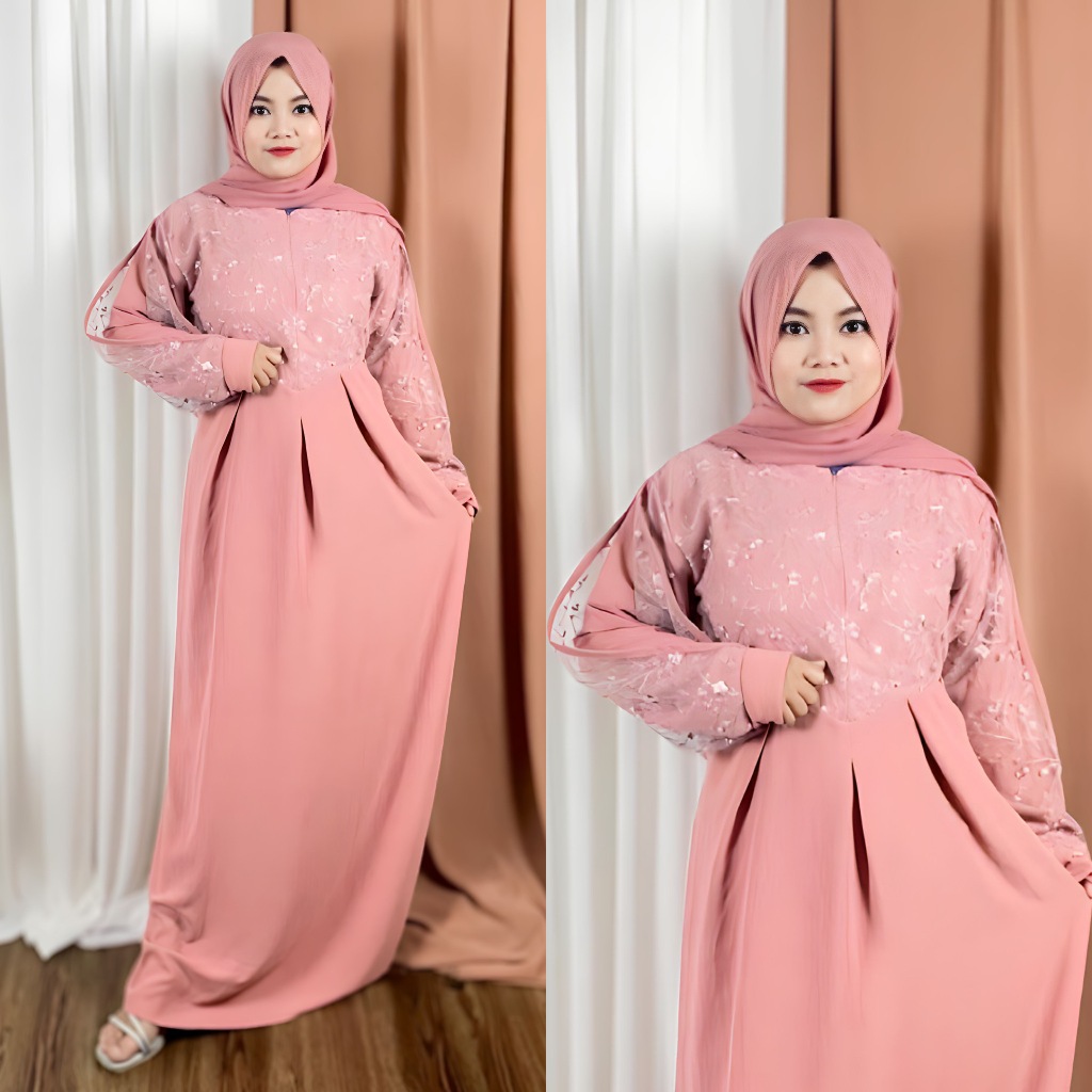 Gamis Crinkle Brukat Mewah Dress Kondangan Tali Pinggang