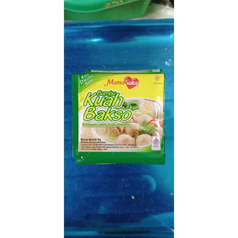 

Mamasuka bumbu kuah bakso rasa daging sapi sachet dan renteng isi 12 sachet nett 8gr, bumbu kuah bakso halal dan sertifikat BPOM