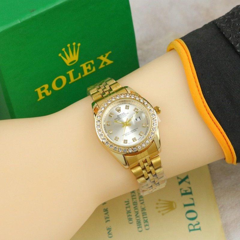 ( BISA COD ) Jam Tangan Wanita ROLEX Diamond Rantai Stainless Steel Tanggal Aktif Jam Tangan Fashion