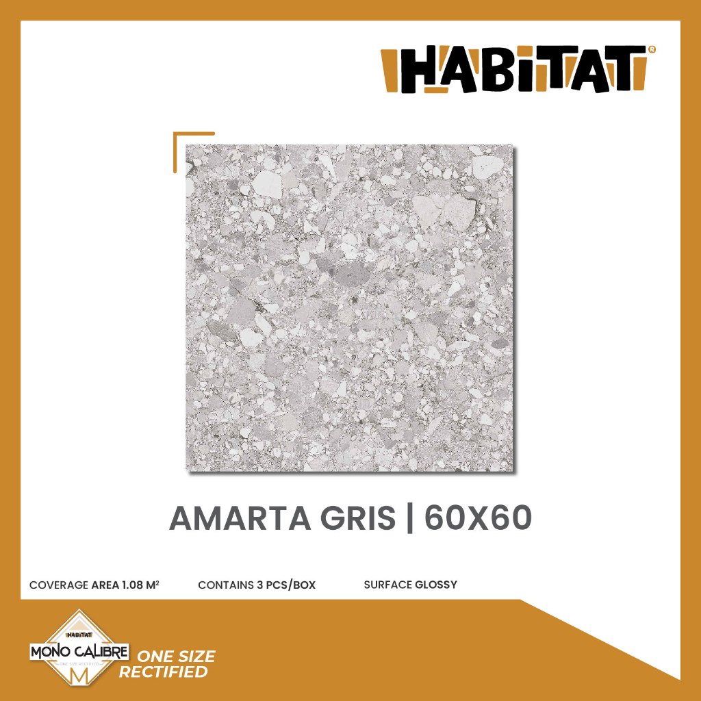 MilanTiles - Habitat Amarta Gris 60x60 Milan Keramik Glossy Motif Stone