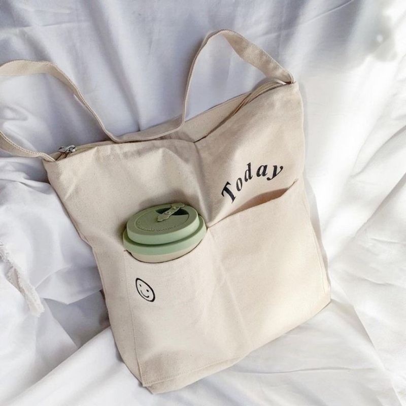 Tas tote bag vintage aesthetic kuliah totebag