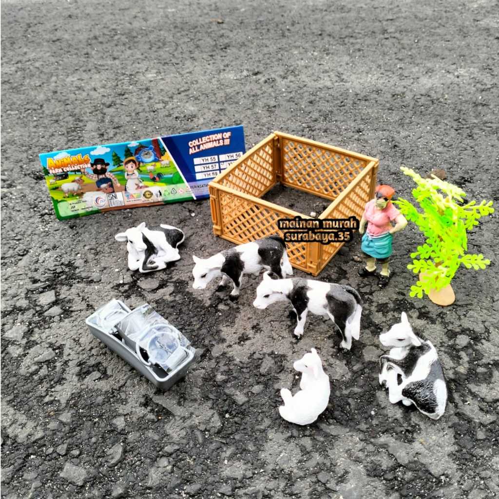 Mainan Set hewan Ternak Sapi YH 58 Bahan Karet Mainan Kandang Animal Ternak Collection Hewan Pelihar
