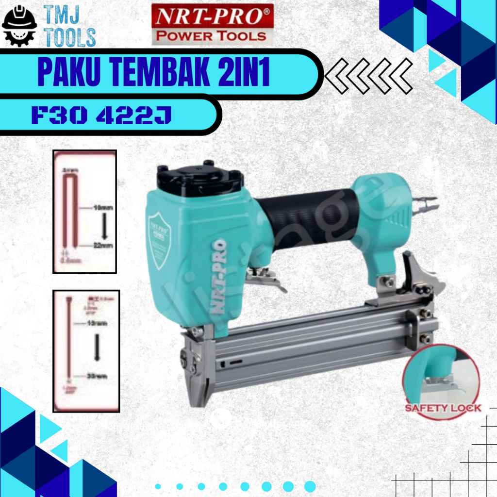 Mesin Paku Tembak 2in1 NRT PRO F30 422J Air Nailer & Stapler Gun FULL SAFETY Alat Paku Staples Angin