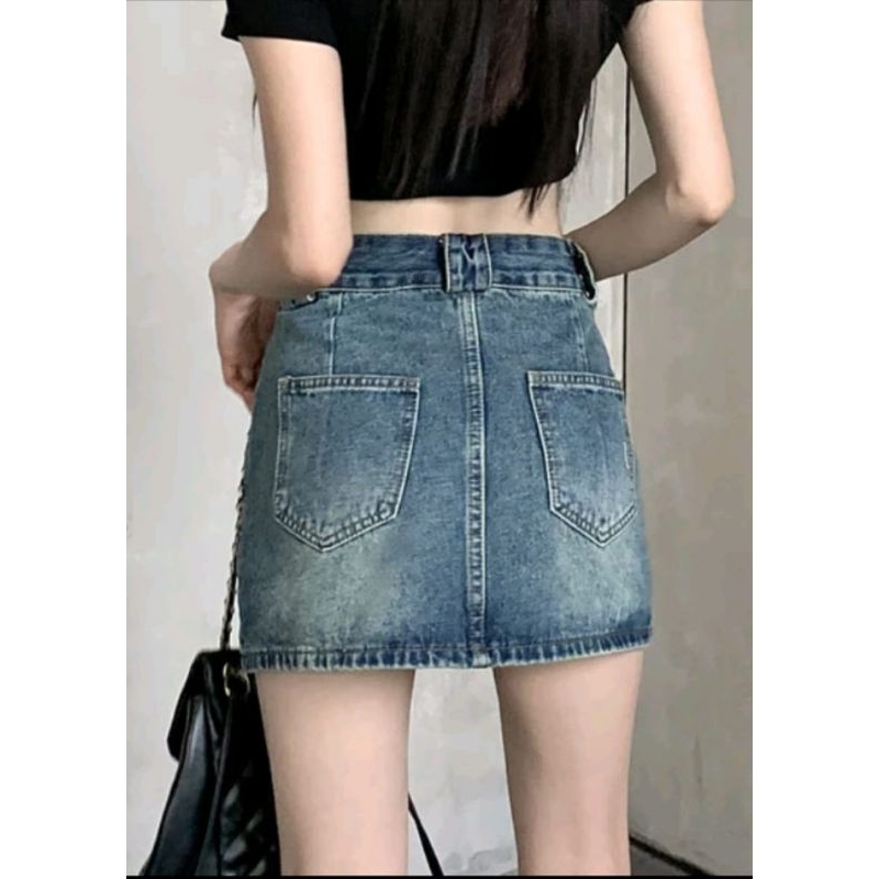 TERLARIS Rok Jeans Pendek Wanita Jumbo Mini Kekinian Korean Style Skirt Denim Terbaru Sexy