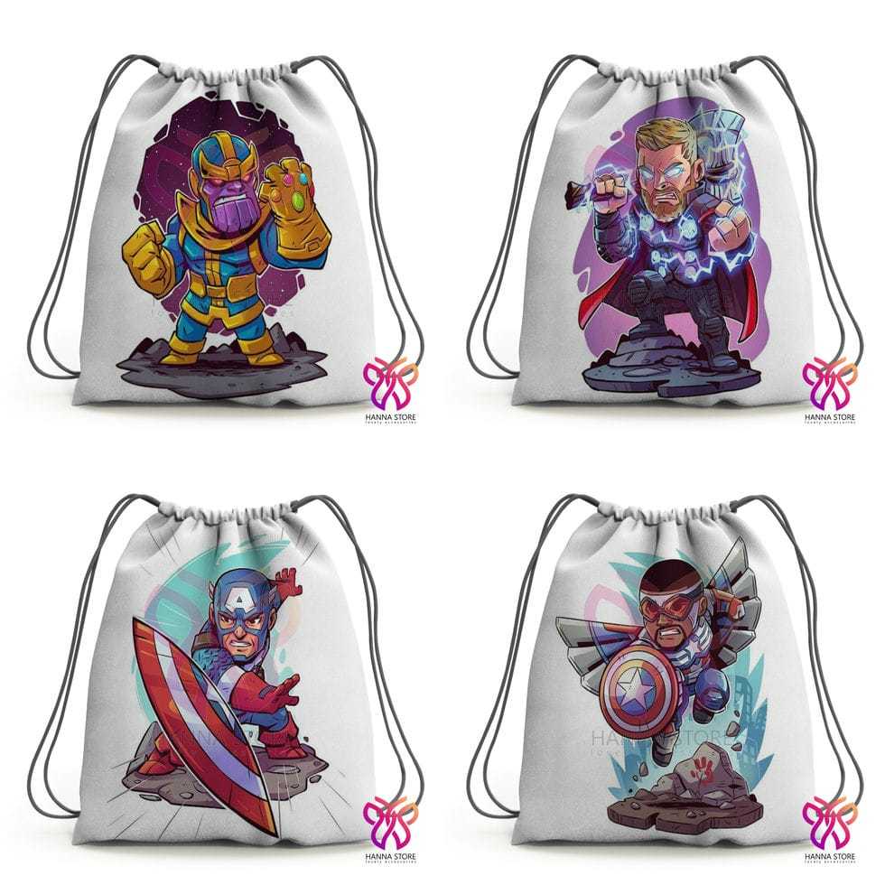 Drawstring Bag Tas Serut Marvel Spiderman Captain America thanos