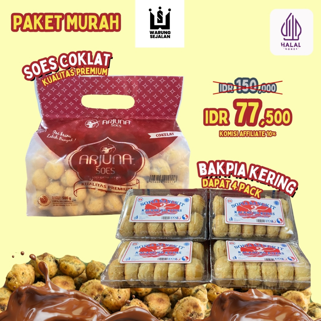 

PAKET SOES KERING 500GR DAN BAKPIA KERING KAJANG IJO 4 PAK SOES COKLAT 1KG SUS COKELAT 1KG PIA KACANG IJO BAKPIA KACANG IJO