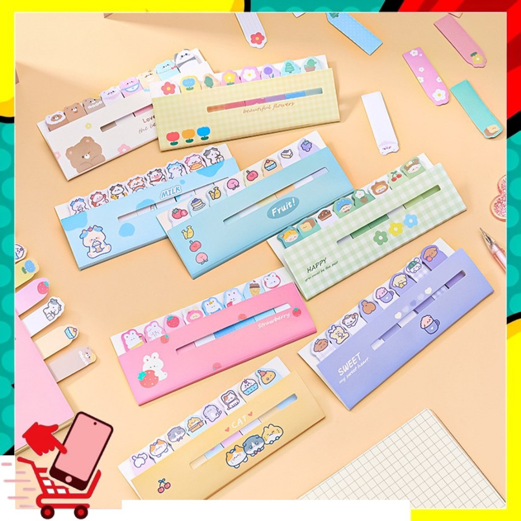 

FPS Sticky Notes Karakter 8IN1 Tempelan Kertas Catatan 120 Lembar Pembatas Buku Karakter Hewan Lucu Penanda Buku Stationery Memo Pad Convenience Cute 8 IN 1