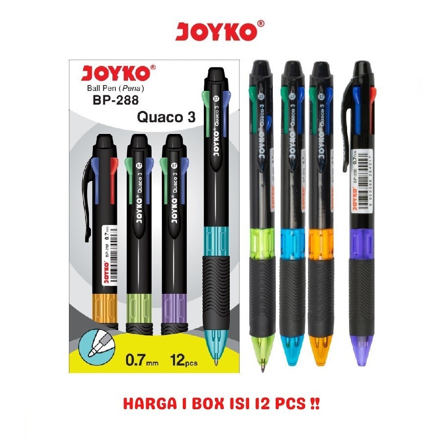 

Ball Pen / Pulpen / Pena Joyko BP-288/ Quaco 3/ 0.7 mm/ 4 Warna