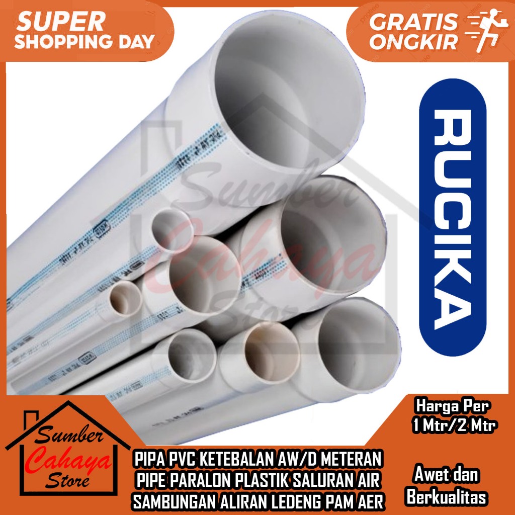 PIPA 3” AW D METERAN PVC RUCIKA PUTIH 1 2 METER PARALON PRALON LEDENG PIPE PLASTIK PELASTIK PERALON 