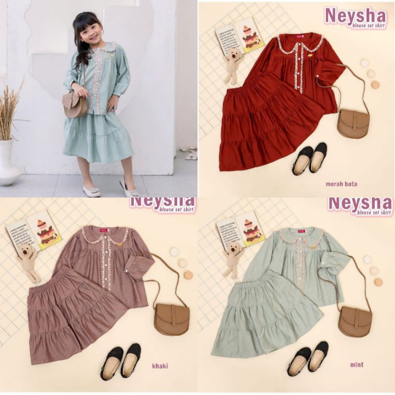 Flowkids Neysha blouse setelan rok anak free tas