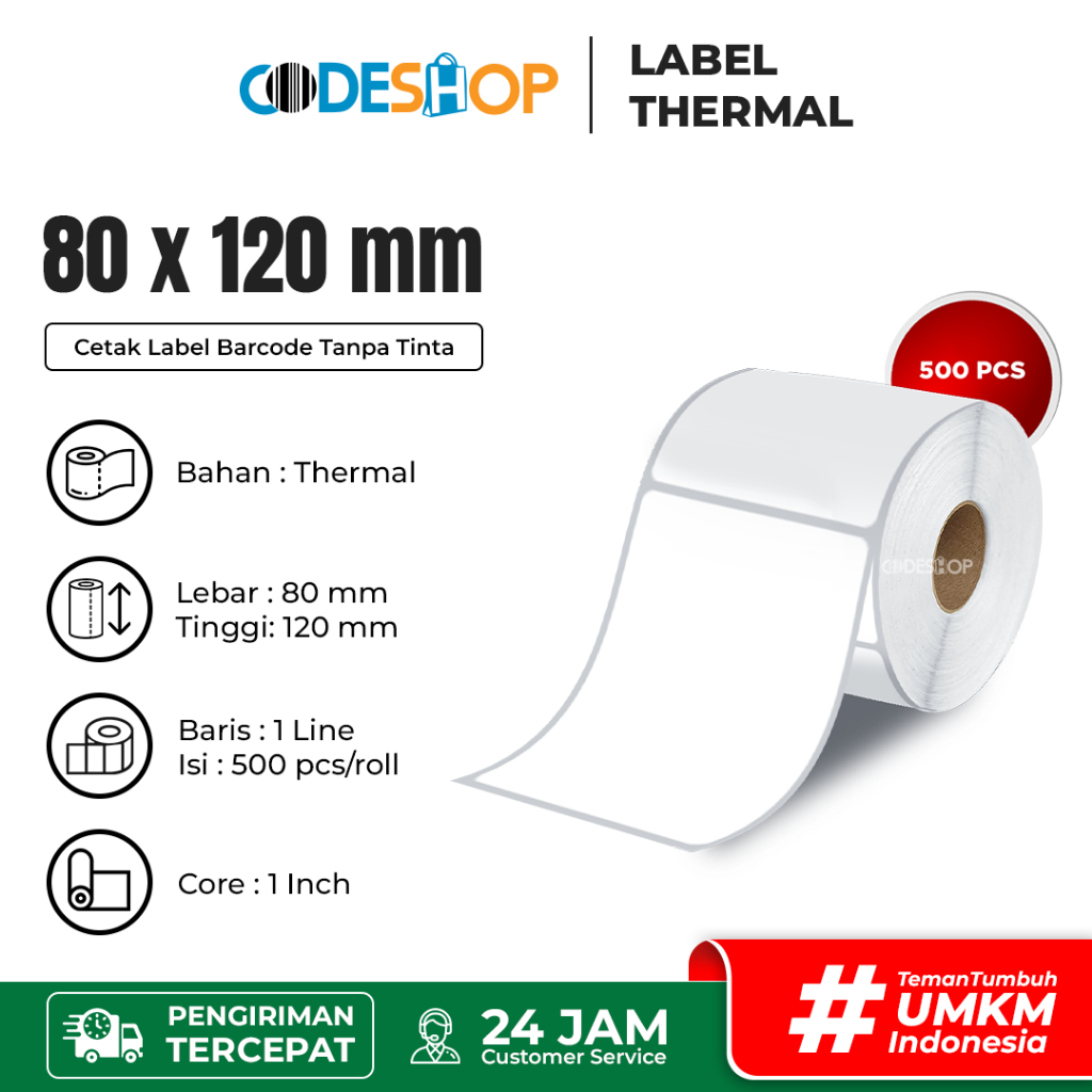 

Label Thermal 80x120 mm isi 500 Stiker Printer Barcode Postek TSC SATO