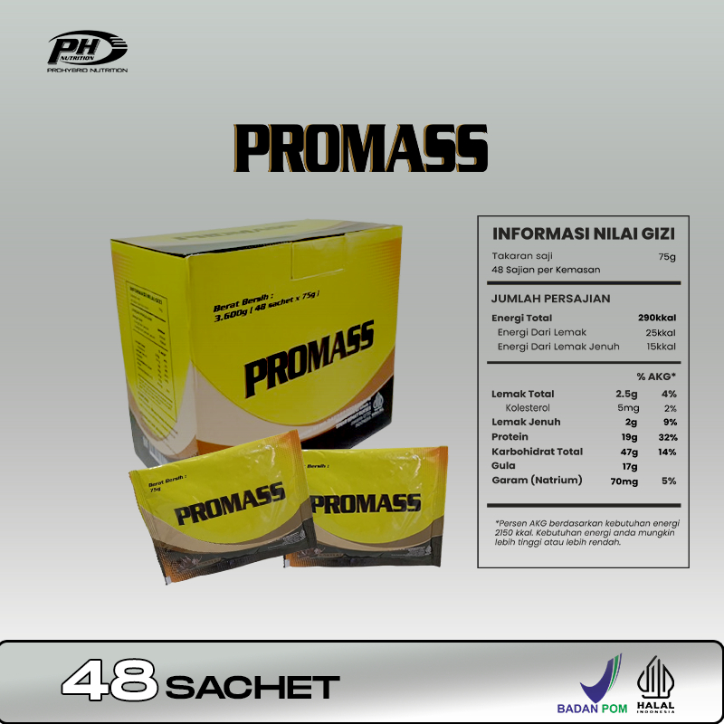

Promass 48 Sachet Susu Penambah Berat Badan Rendah Lemak Tinggi Protein Tinggi Kalori High BCAA