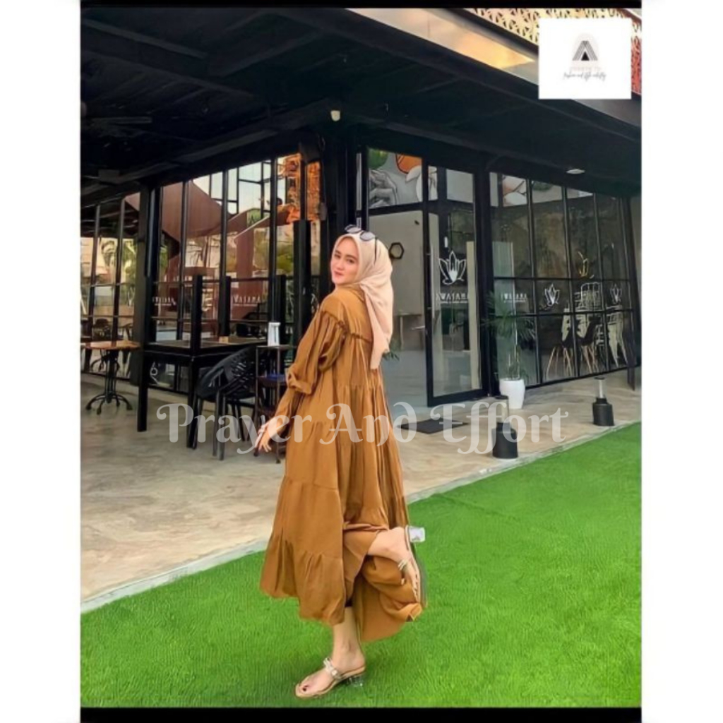 Gamis AUDY Gaun Baju Wanita A Line Bodycon Maxi Casual Style Dres Gamis Korean Lengan Panjang/pendek