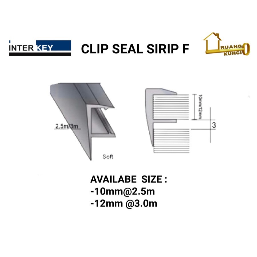 Glass Clip Seal Pintu Kaca Model F  Pintu Kaca 10mm/12mm Klip Seal
