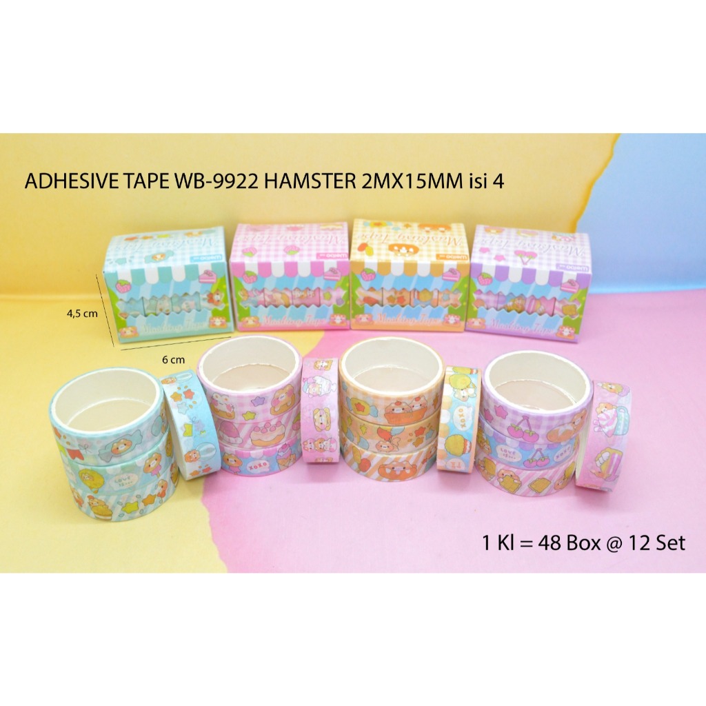 

washi tape isi 4 roll ukuran 15mm x 2 meter hamster, bunny, summer, rabbit, space keluaran benny