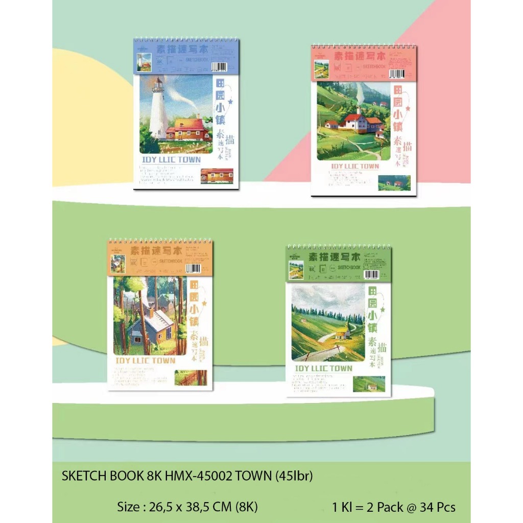 

scetch book ukuran 8 k ( 26.5 x 38.5 cm) 45 lembar korean style asli kertas untuk sketsa tebal tekstur kapas ring kawat ada tentengan import benny