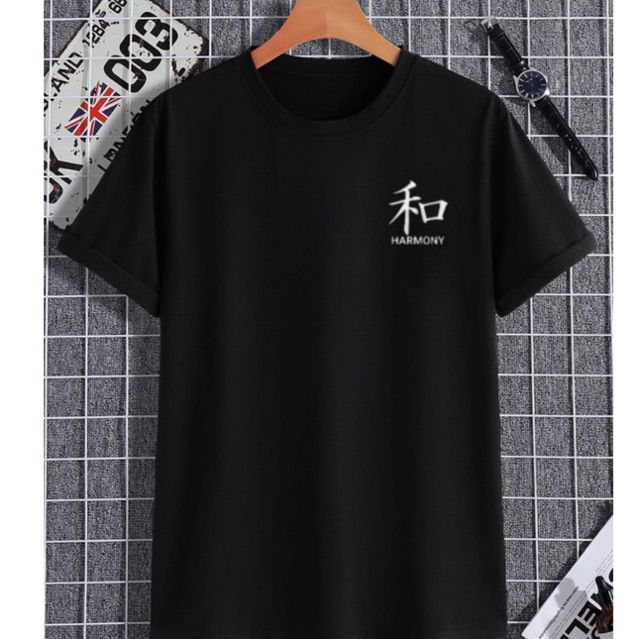 Kaos Pria Lengan Pendek Tulisan China (Harmony) Tshirt Pria Kaos Oblong Pria