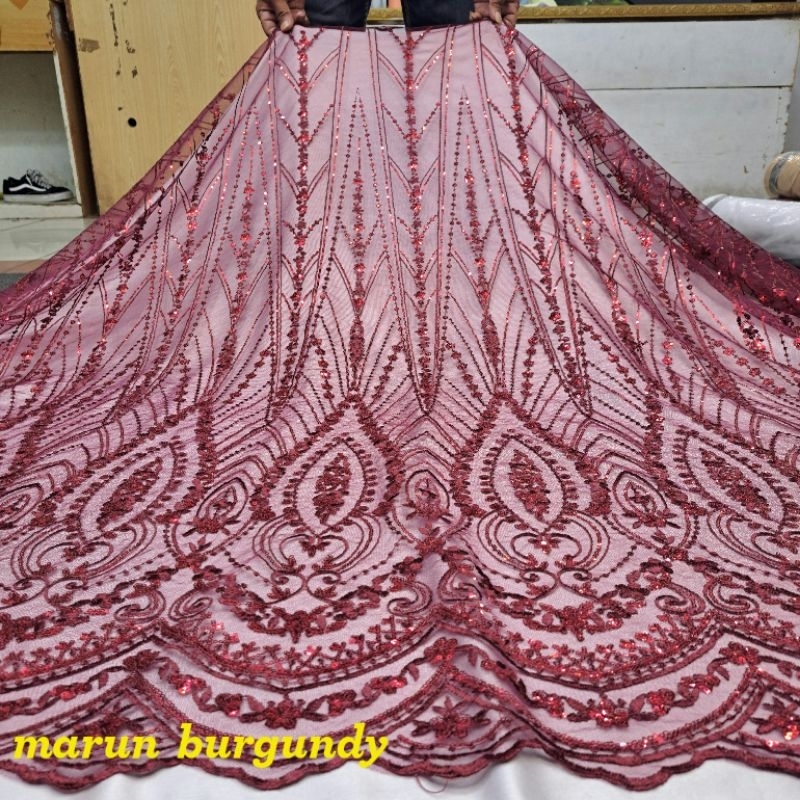 (COD) bahan kain tulle effila full payet elishaab mewah/tille kebaya terbaru/ kain pengantin/bakal b