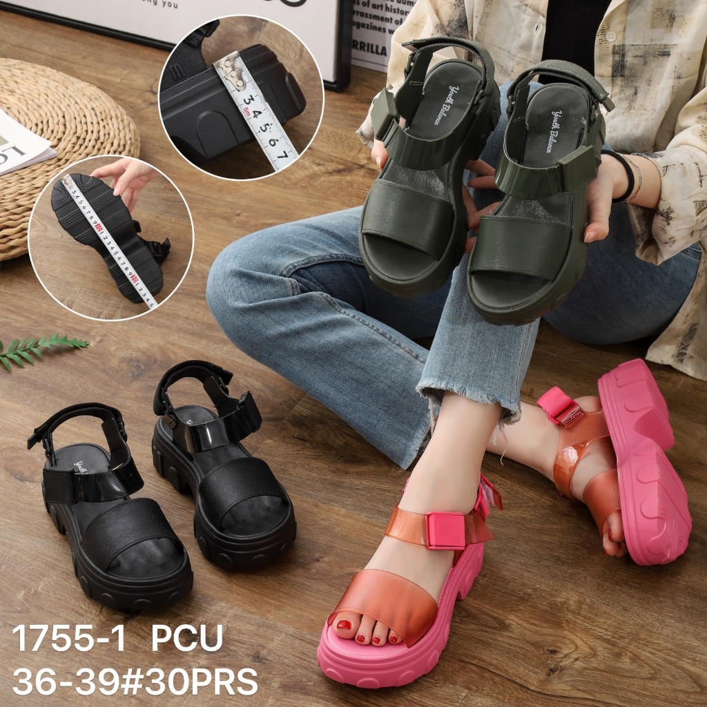 Sandal Wedges Tali Belakang Wanita / Sandal Wedges Platform Wanita Balance 1755-1