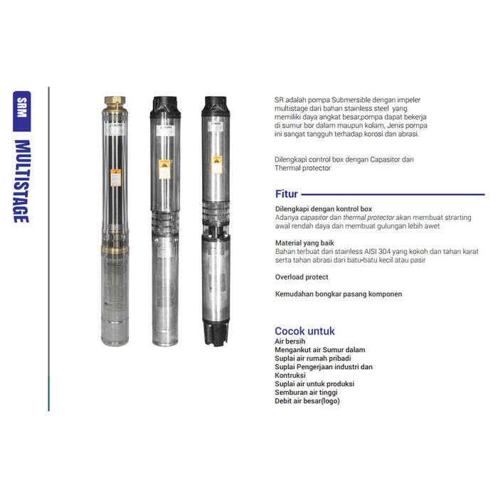 INOTO 4SRM 1609 3hp kabel pendek pompa air submersible