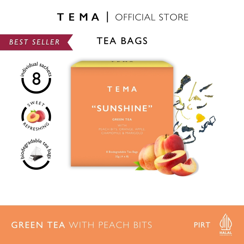 

Sunshine - Peach Green Tea - TEMA Tea Bags - 8 Sachet