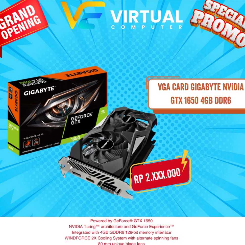 VGA CARD GIGABYTE NVIDIA GTX 1650 4GB DDR6 DUAL FAN NEW GARANSI RESMI