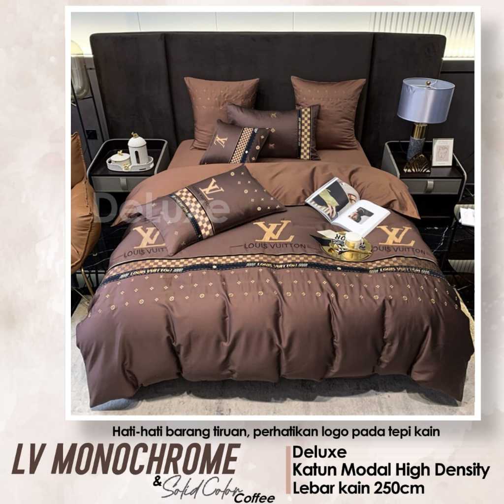 KAIN SPREI METERAN KATUN CVC MOTIF LV MONOCHROME BROWN