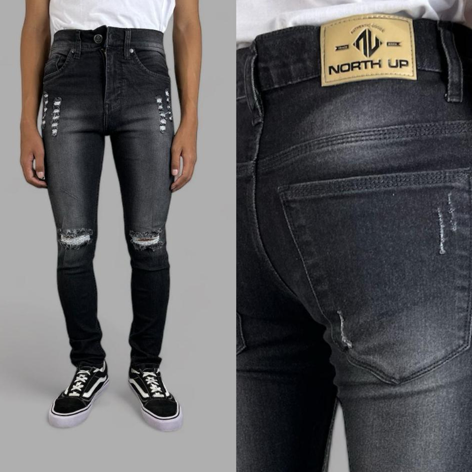 NORTH UP DENIM Celana Jeans Long Pants Denim Slim Fit Men Jeans Denim Pria Sobek Viggo Black Jazz De