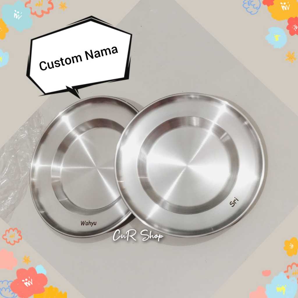 piring makan / plate stainless 304 non magmetic/ piring anak custom grafir / wadah piring saji / pir