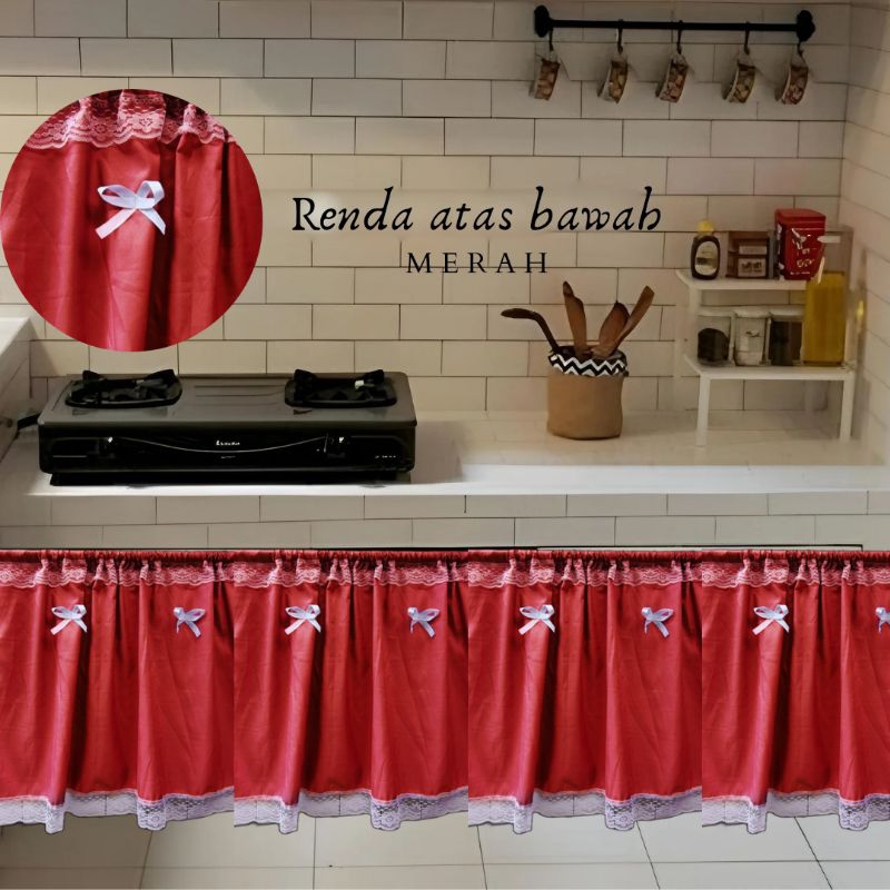 Gorden Kolong Dapur Minimalis Polos Renda atas -Bawah Asketik