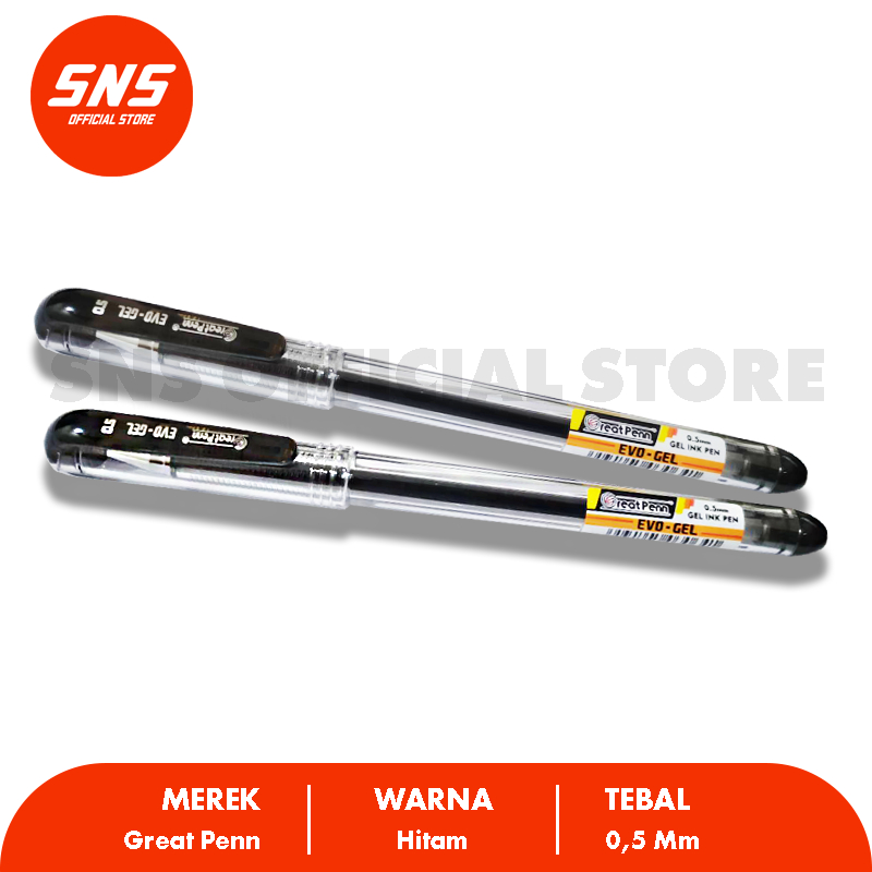 

Great Penn EVO Gel Pen / Pulpen Gel 0.5mm Kapasitas Tinta 800 Meter Hitam