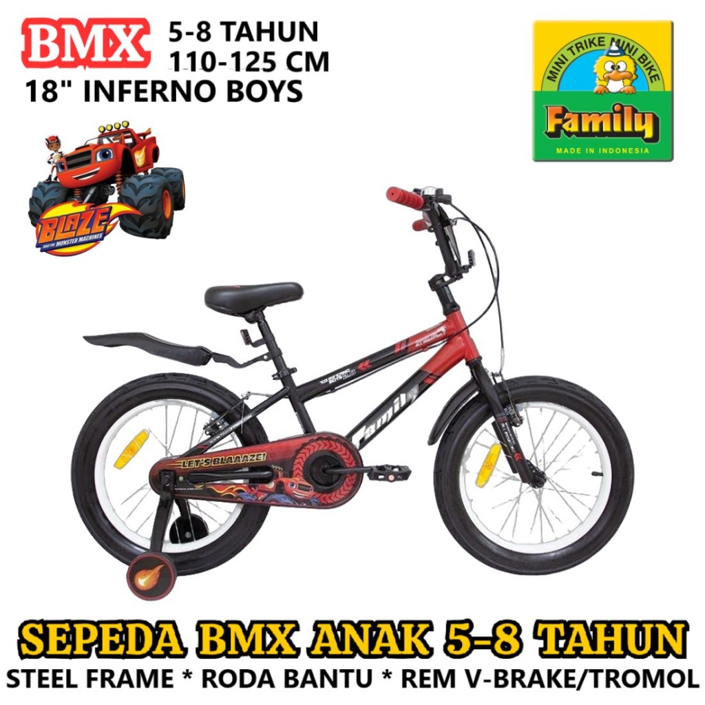 Sepeda Anak Family Inferno Boy BMX 4-7 Tahun 16 Inci Steel OPC Crank Double Wall Rim Kids Bike