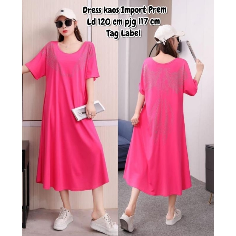 Dress Wanita Sayap Depan Belakang Bahan Kaos Import