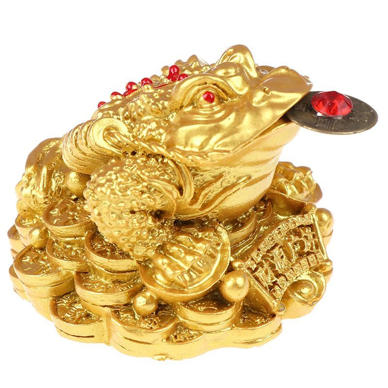 Patung Kodok Patung Keberuntungan Kodok Kaki Tiga Warna Gold Patung Fengshui Pajangan Kodok -
