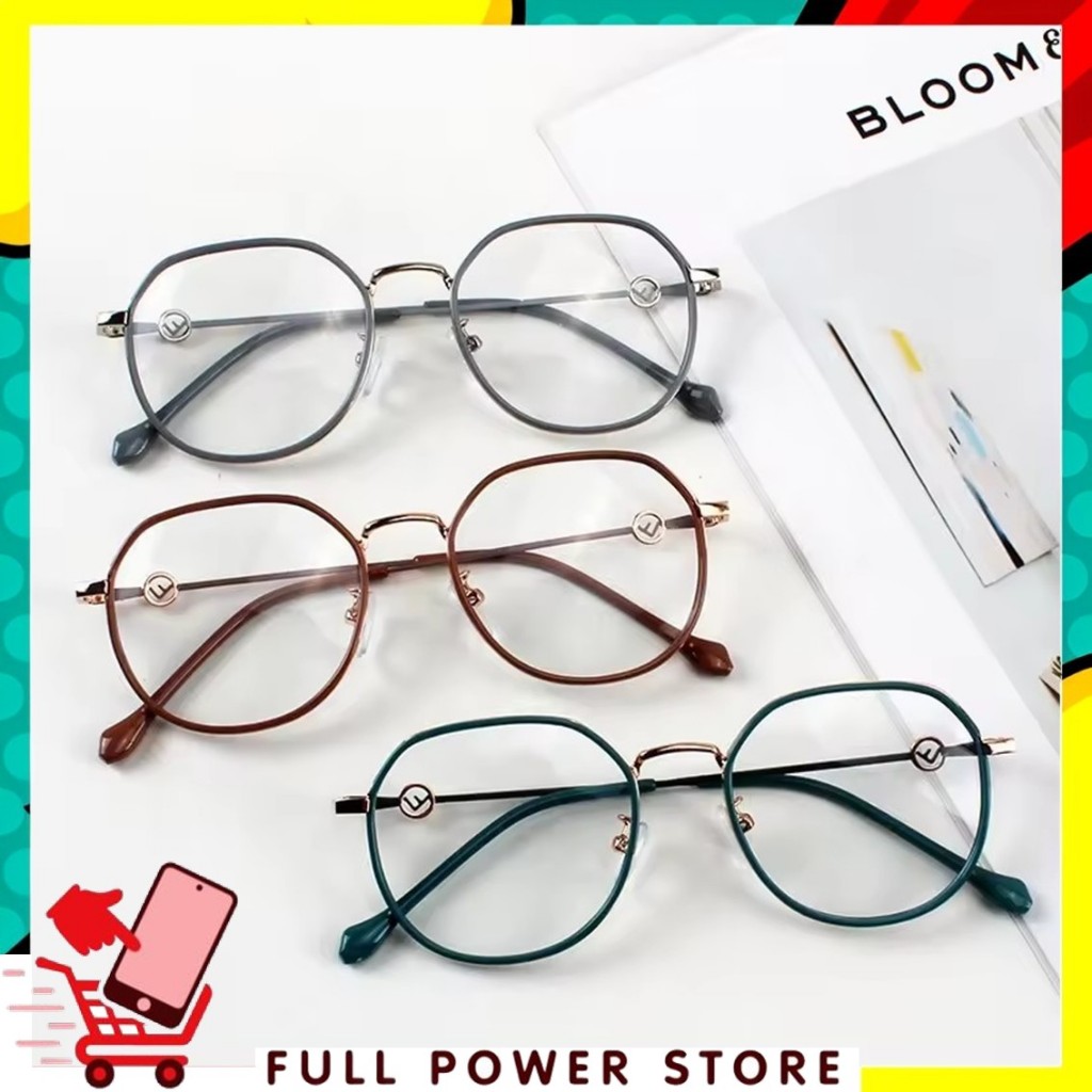 FPS - Kacamata Anti Radiasi 6637 Kaca Mata Poligonal Wanita Pria Frame Sunglasses Lensa Transparan F