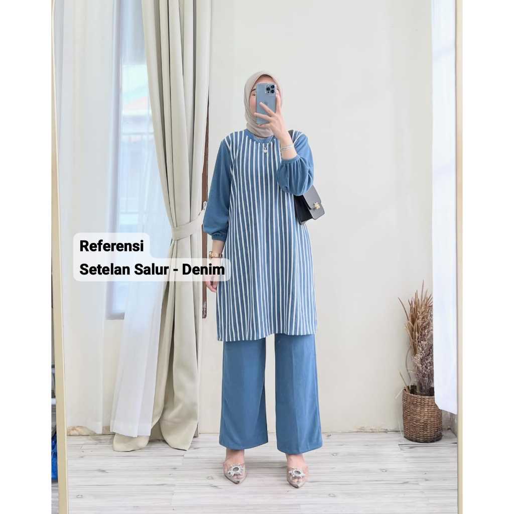 ONE SET KNIT SALUR KOMBINASI POLOS SETELAN TUNIK ONESET MIDI DRESS JUMBO OVERSIZE