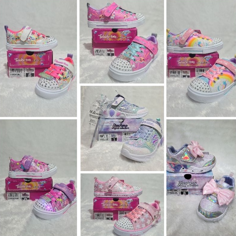 ART O68G BNIB Sepatu Lampu Anak Bayi Perempuan Skechers Kids S Lights Ori Sport Station