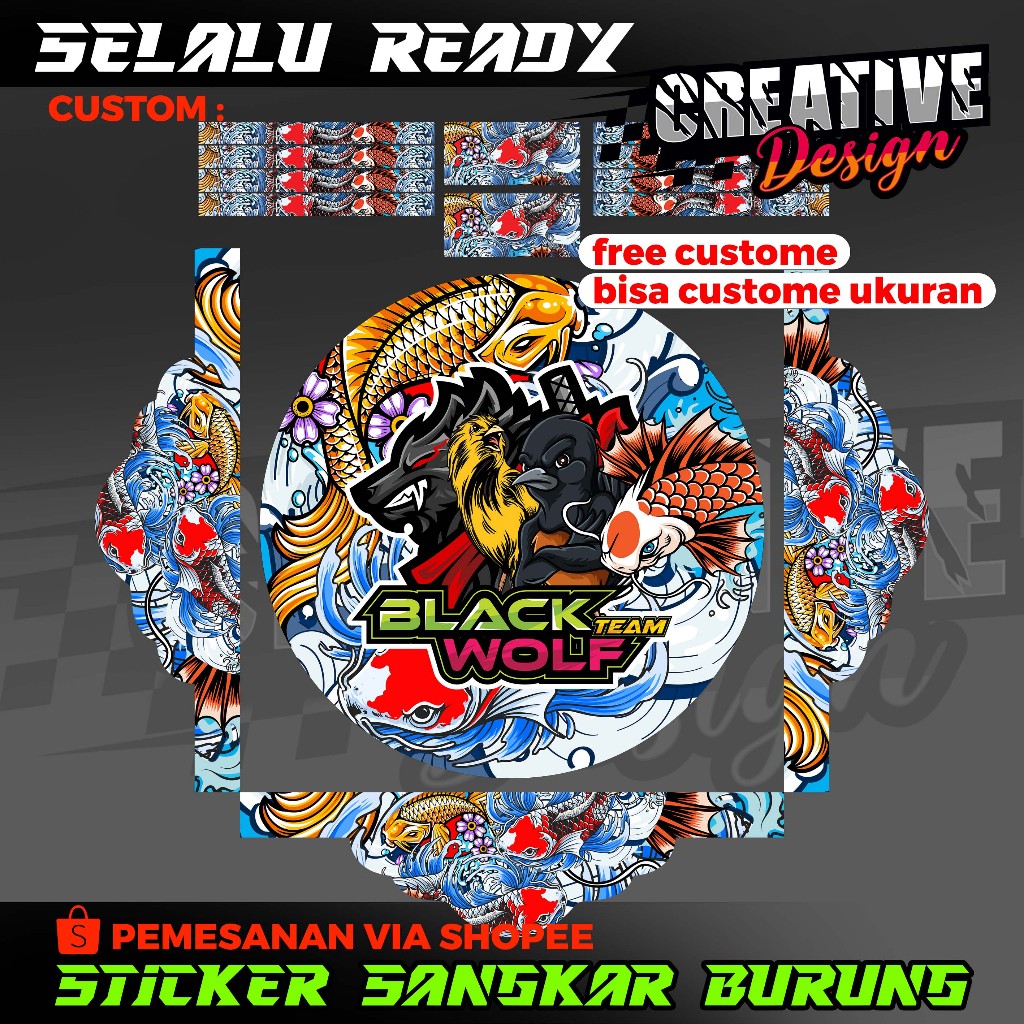 STICKER SANGKAR BURUNG CUSTOM MOTIF KOI JPN