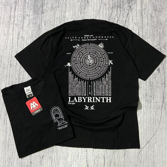 t-shirt original pria &wanita streetwear / kaos hitam motif labyrinth / baju lengan pendek pria dewa