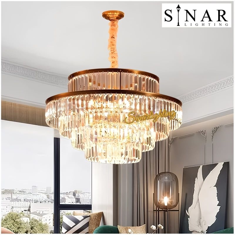 Lampu gantung kristal Gold piramid 100 cm D90016