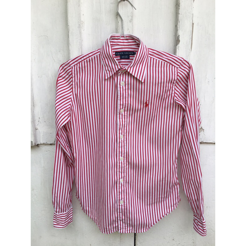 kemeja salur merah putih ralph lauren