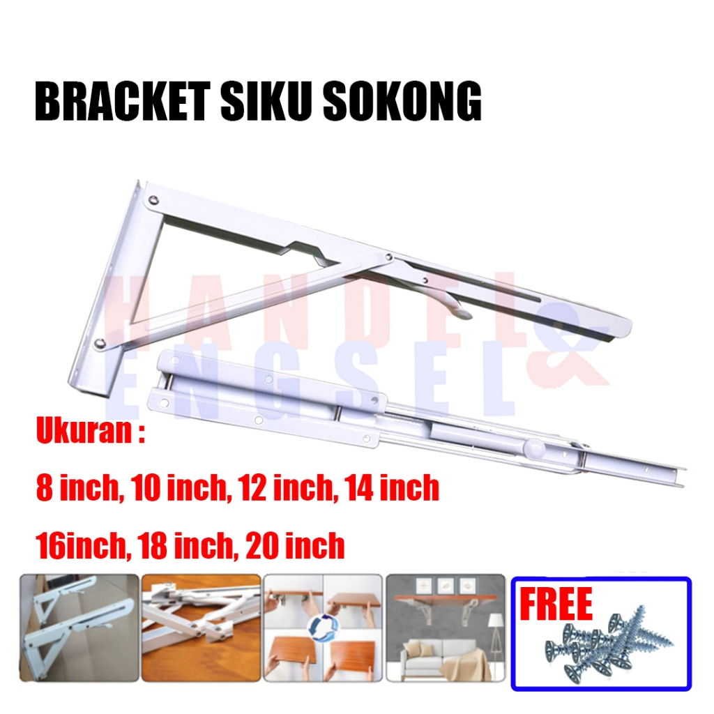 Bracket Siku Rak Lipat 8"- 12" (20cm - 30cm) 1 set (2 pcs) / Braket Ambalan Rak Siku Lipat Dinding F