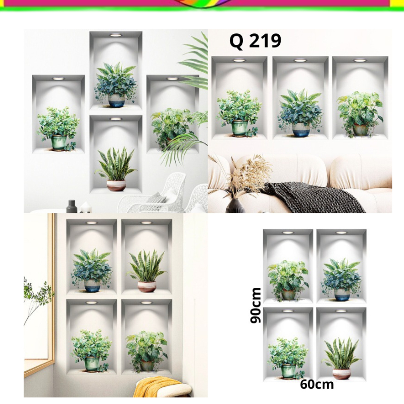 WALLSTIKER WALL STICKER STIKER DINDING Q 219 MOTIF GAMBAR POT DAUN POHON BUNGA HIJAU DEKORASI RUMAH 