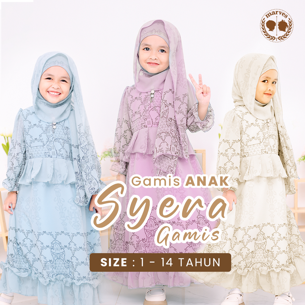 MARVES Syera Gamis Anak Etnik Syari Free Krudung Bahan Crinkle Usia 1 Hingga 14 Tahun