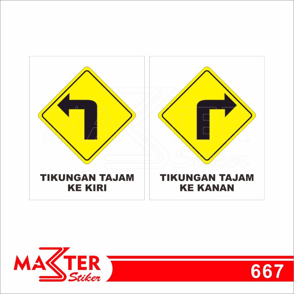 

667 - Stiker Rambu Lalu Lintas, Tikungan Tajam Ke Kiri Kanan, Sticker Vinyl, Tahan Air, Bisa Custom