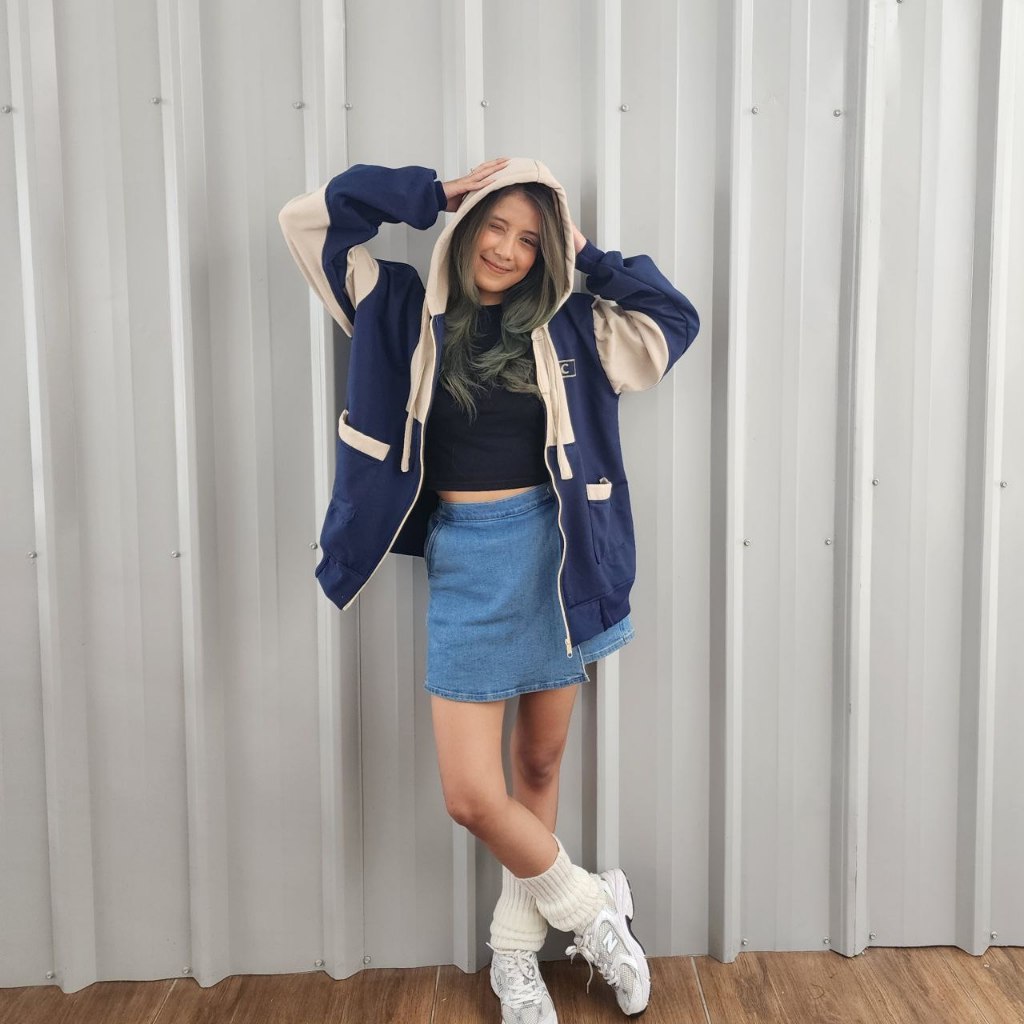 CCC Combi Zipper Hoodie / Jaket Wanita Kombinasi Sleting Hudi Jacket Kupluk