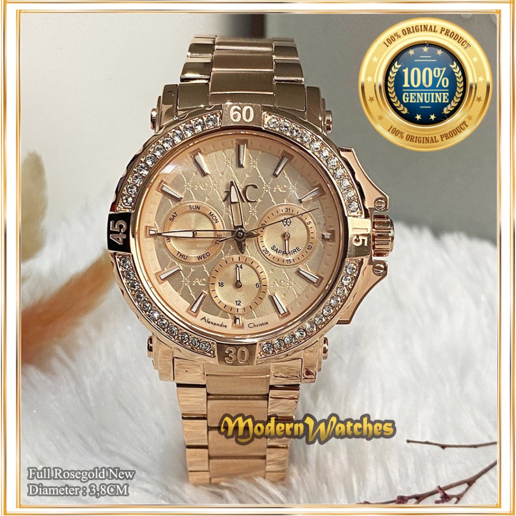 Jam Tangan Ori Wanita Terbaru Alexandre Christie AC Collection AC 9205 Black Grey Rantai Terlaris