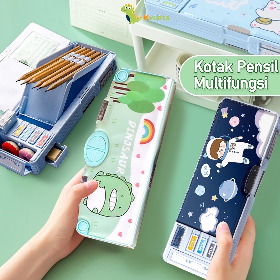 

Kyopta kotak pensil serbaguna tempat kotak pensil anak dengan rautan multifungsi ART Z7W3