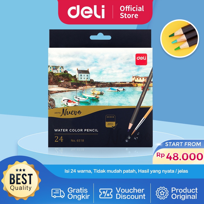 

Deli pensil warna 243648C watercolor dengan kuas nontoxic dapat dicuci dan teknologi hybrid 65X ART G2S6