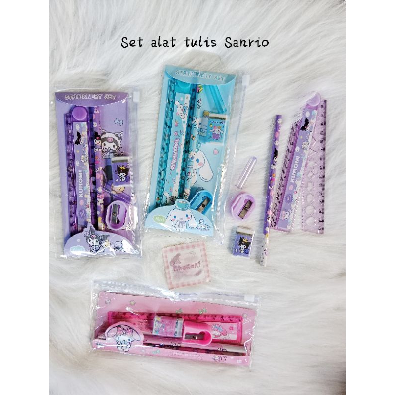 

1 Set alat tulis pensil penggaris rautan penghapus Sanrio Kuromi Melody Cinnamorol